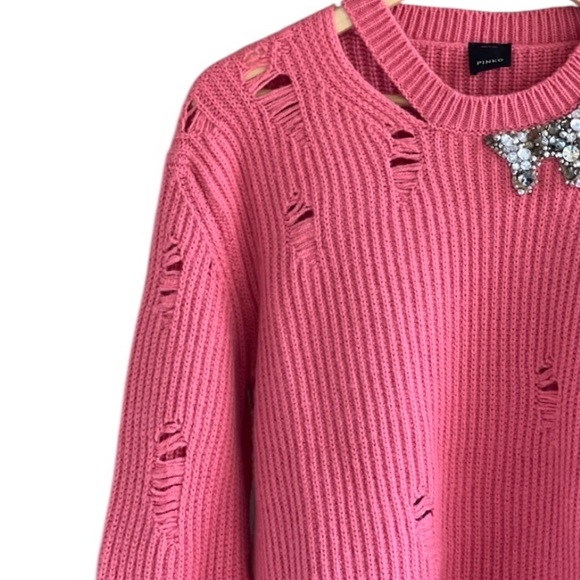 Pinko distressed ribbed knit sweater with a crystal-embellished collar - Picture 8 of 16